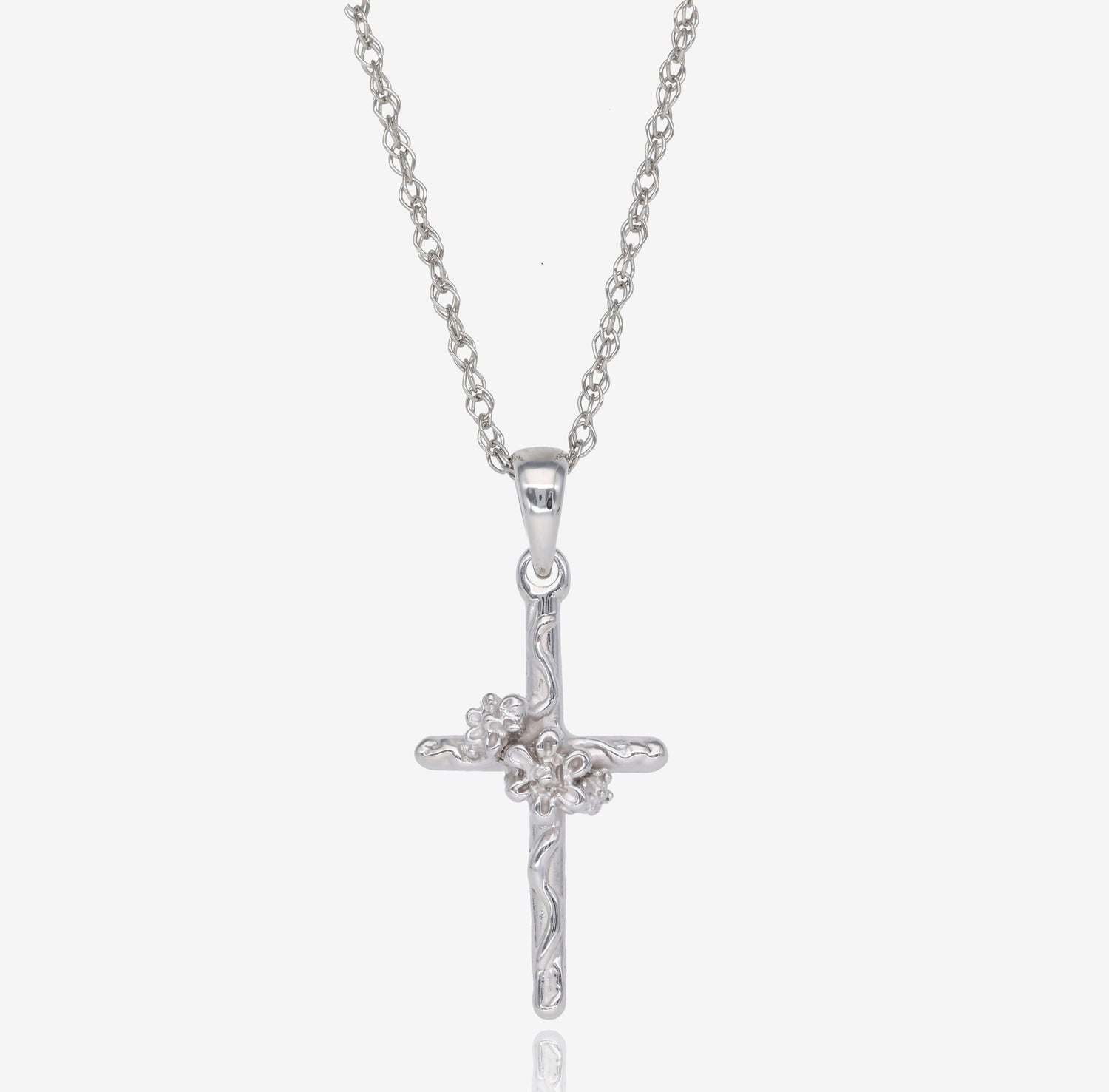 Silver Cross Necklace, Daisy Vine