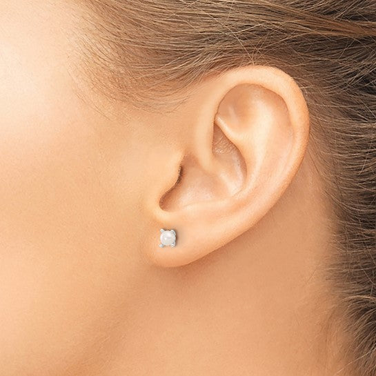 Silver 4mm White Pearl June Birthstone Silver Earrings