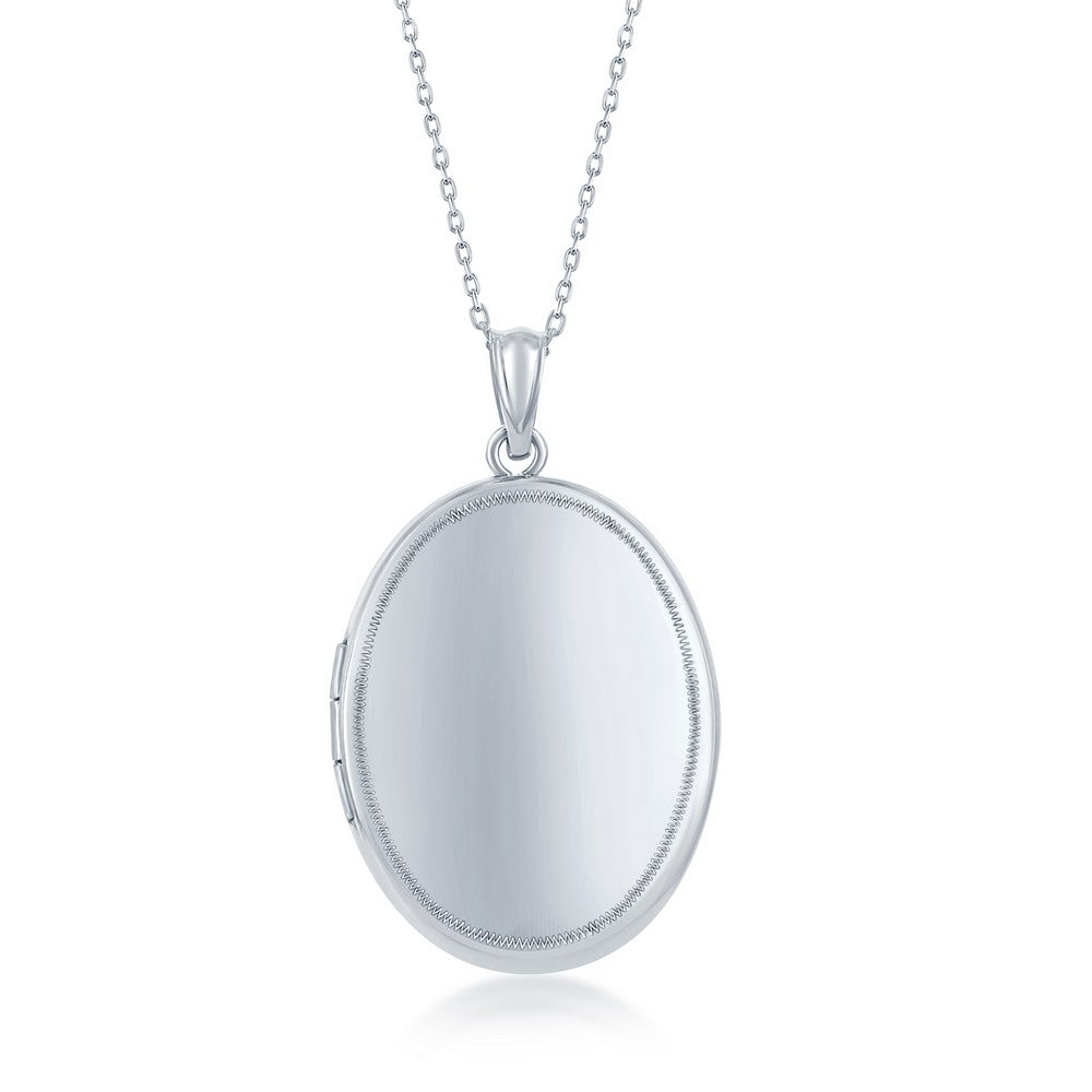 Sterling Silver Shiny Oval Locket With Chain