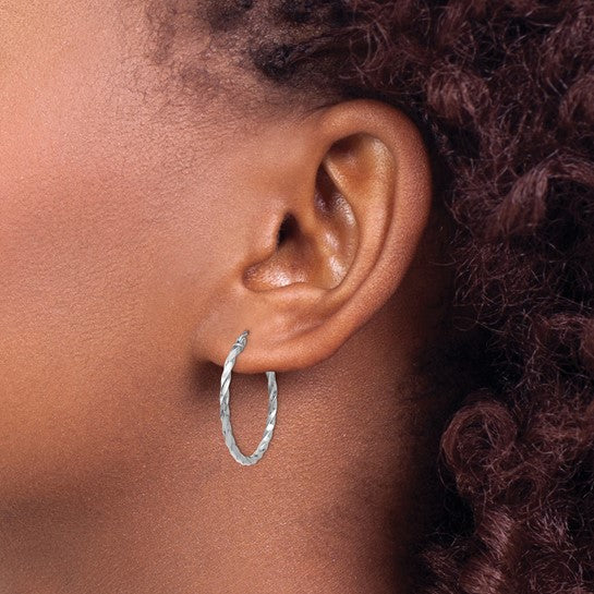 14k Twisted White Gold Hoops