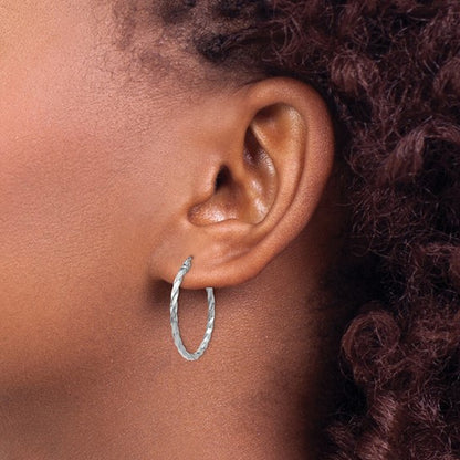 14k Twisted White Gold Hoops