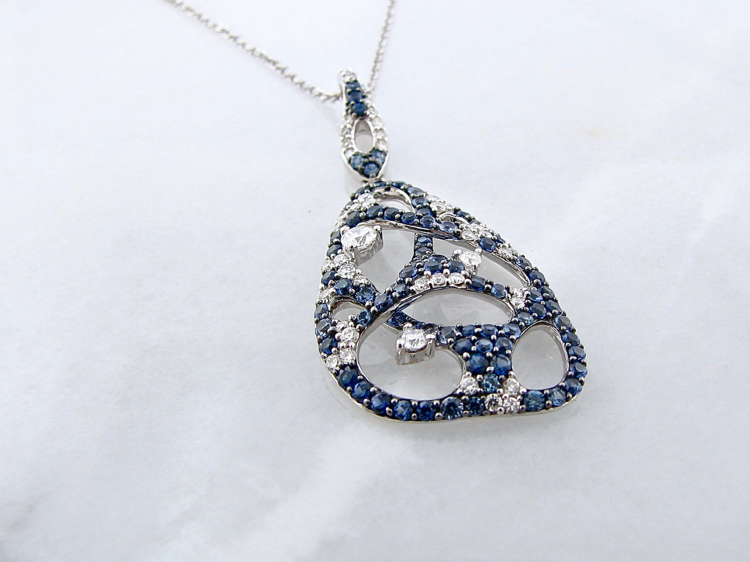 Sapphire Diamond White Gold Necklace, Hive