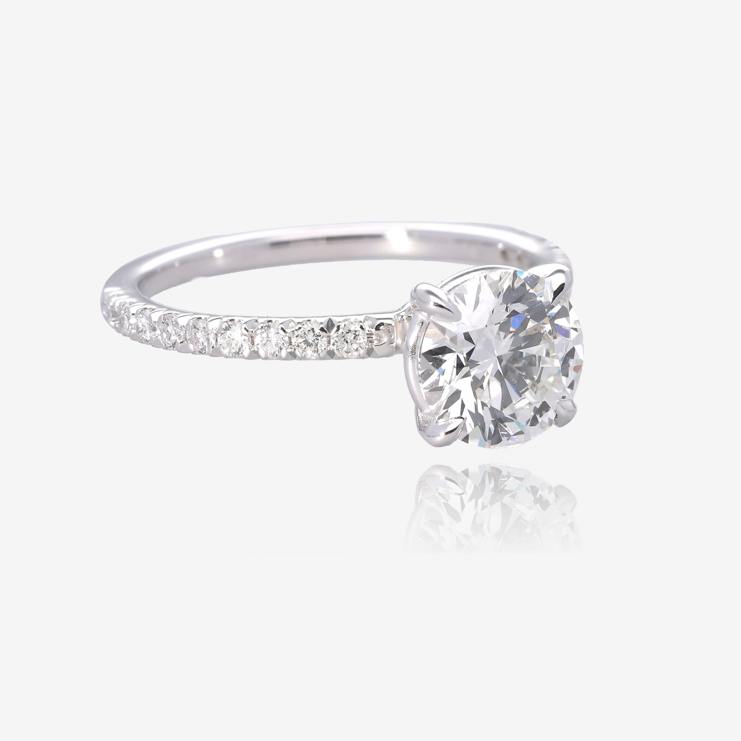 1.5ct Lab Grown Round Diamond Solitaire with Pavé Band 14K White Gold