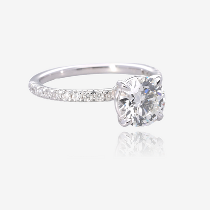 1.5ct Lab Grown Round Diamond Solitaire with Pavé Band 14K White Gold