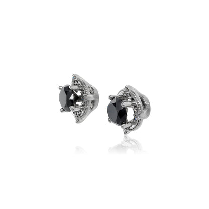 Checkmate Black Diamond Halo Earrings White Gold