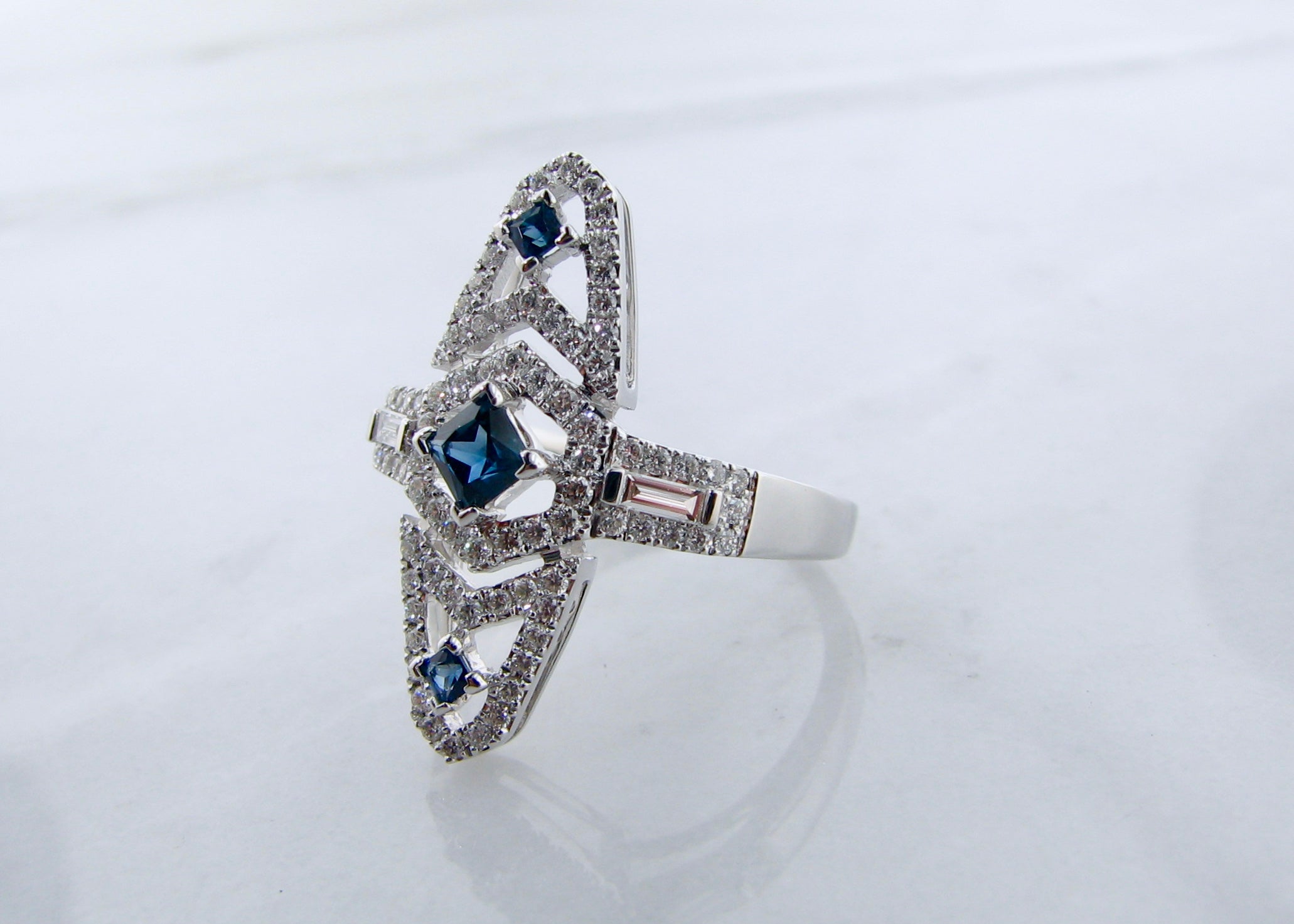 .51ct TDW, 0.45ct Blue Sapphire 14K White Gold Ring