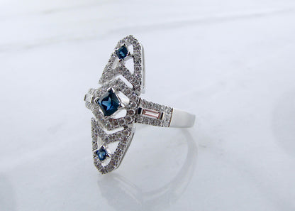 .51ct TDW, 0.45ct Blue Sapphire 14K White Gold Ring