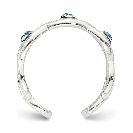 Blue Crystal Drops Silver Toe Ring