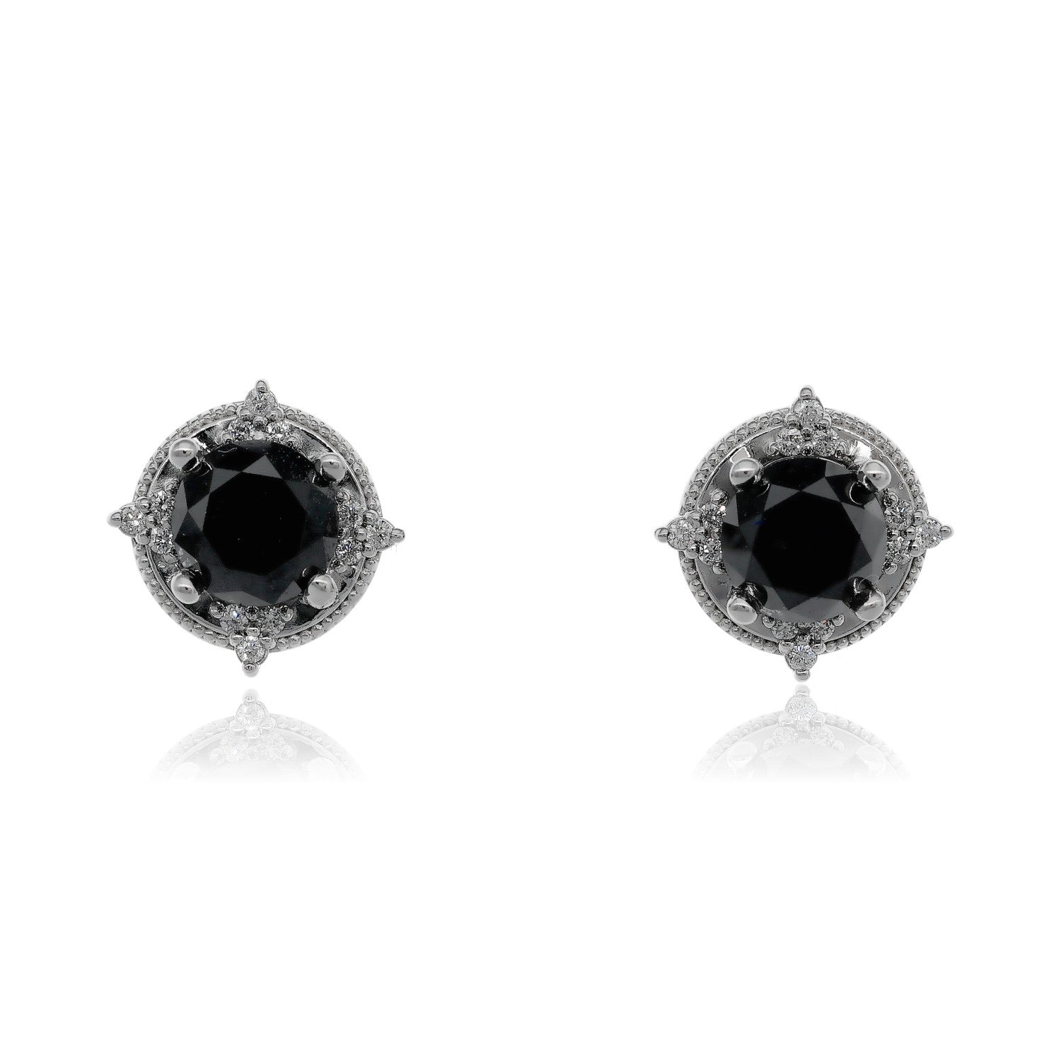 Checkmate Black Diamond Halo Earrings White Gold