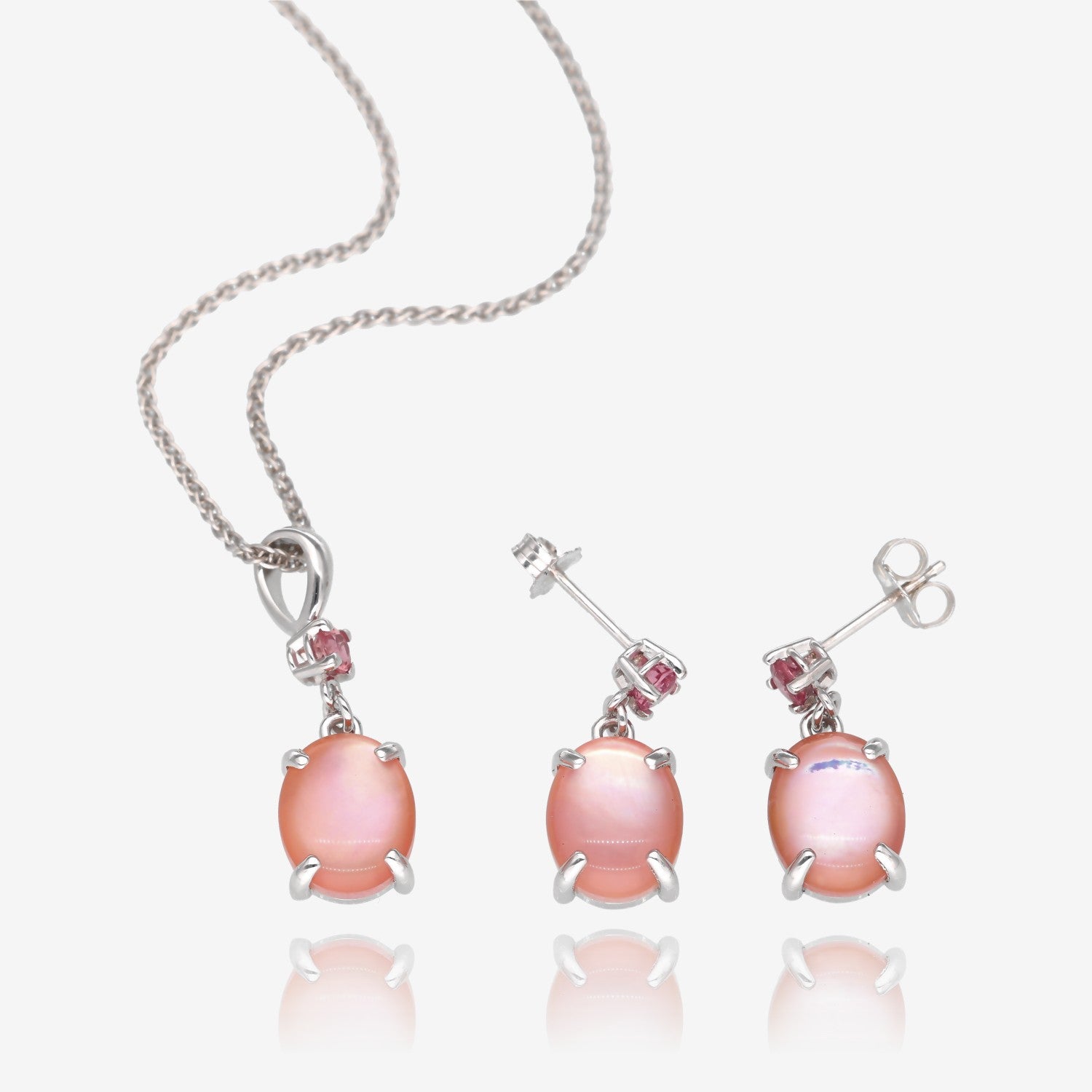 Pink Mother of Pearl Necklace Earrings Set