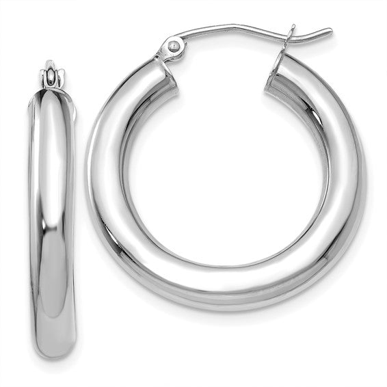 10K White Gold Polished 4mm Tube Hoop Earrings