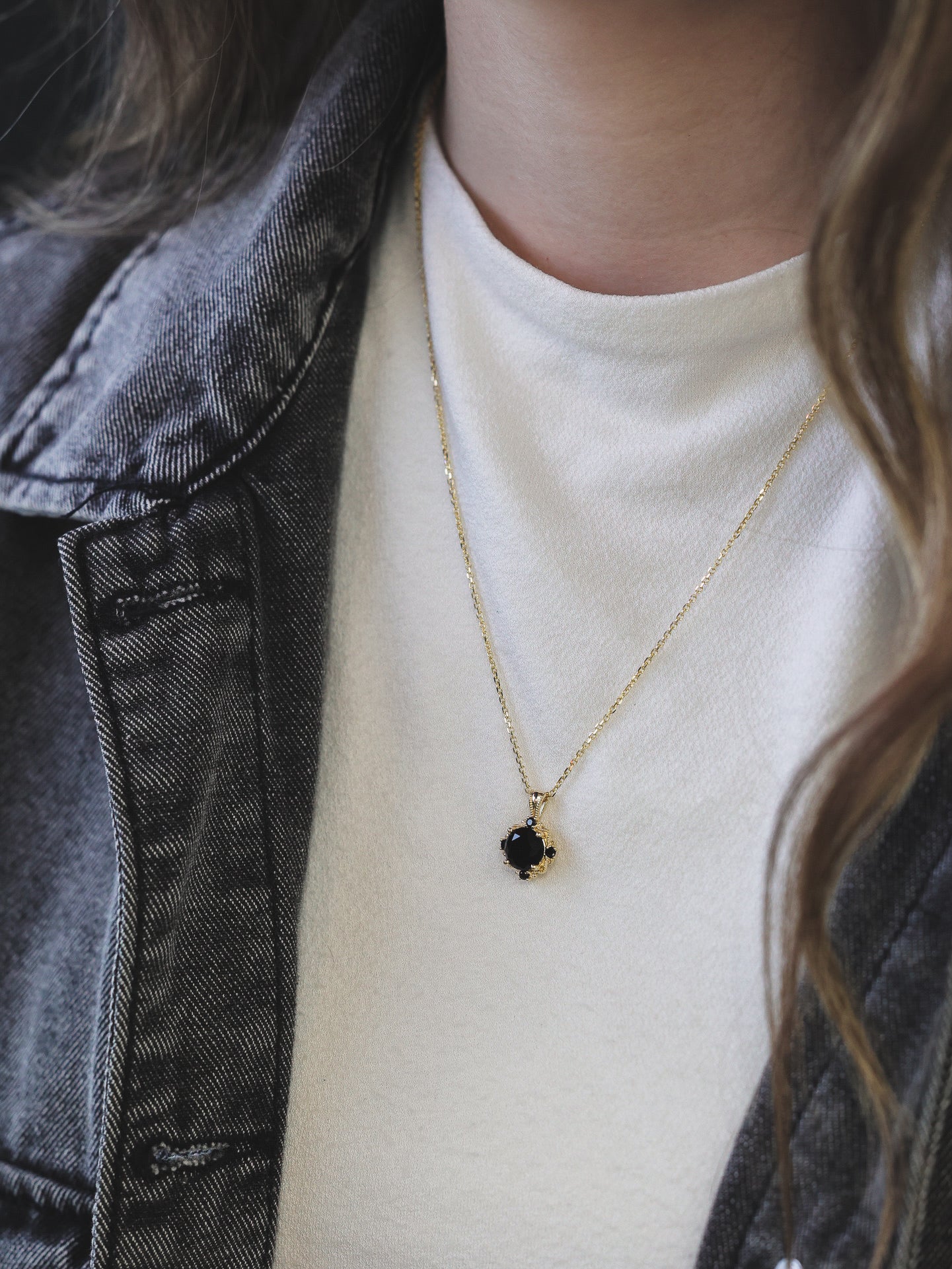 Midnight Mystic Yellow Gold Necklace with Black Gems