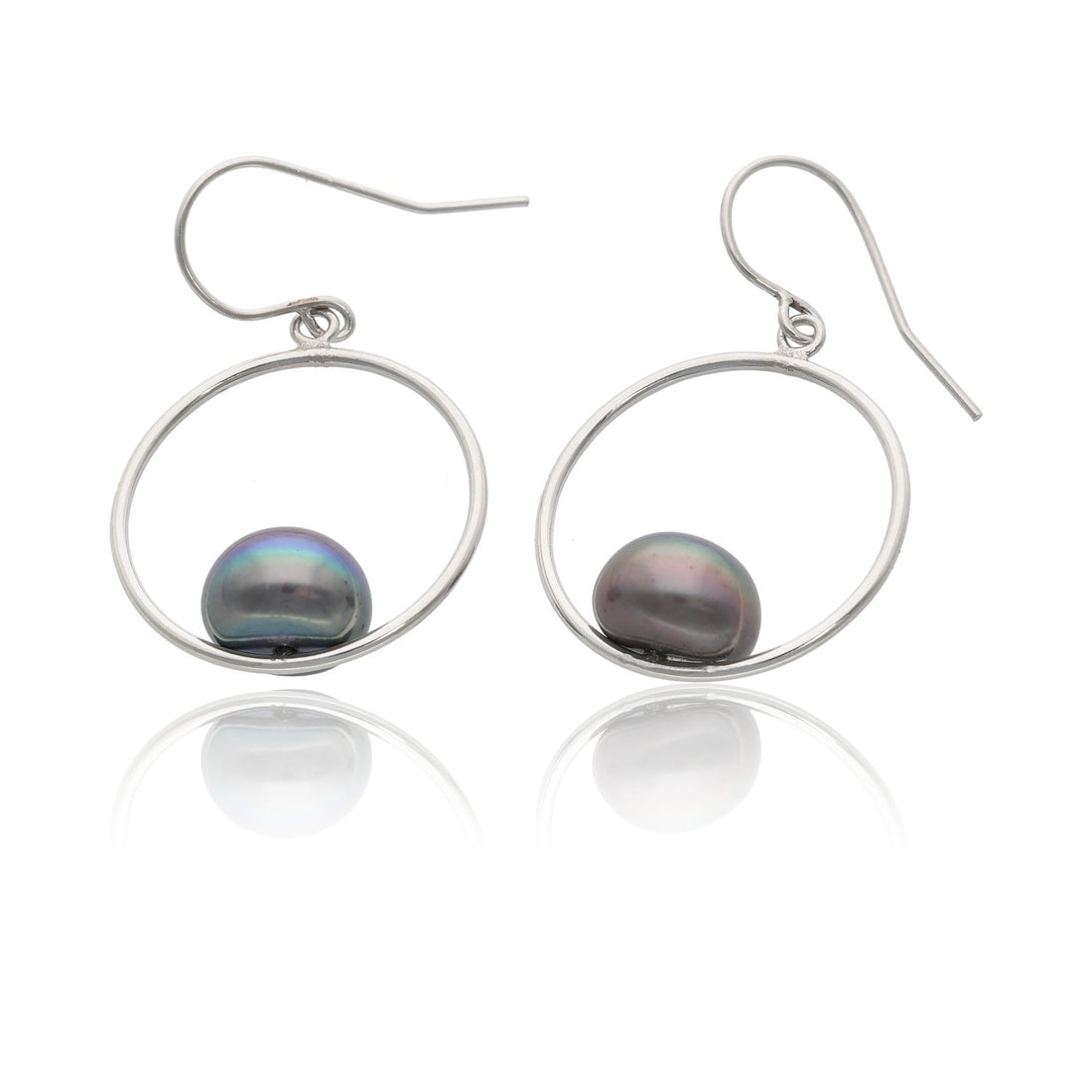 SS Peacock Pearl Dangle Earrings Freshwater 9mm, Pearl Orbit