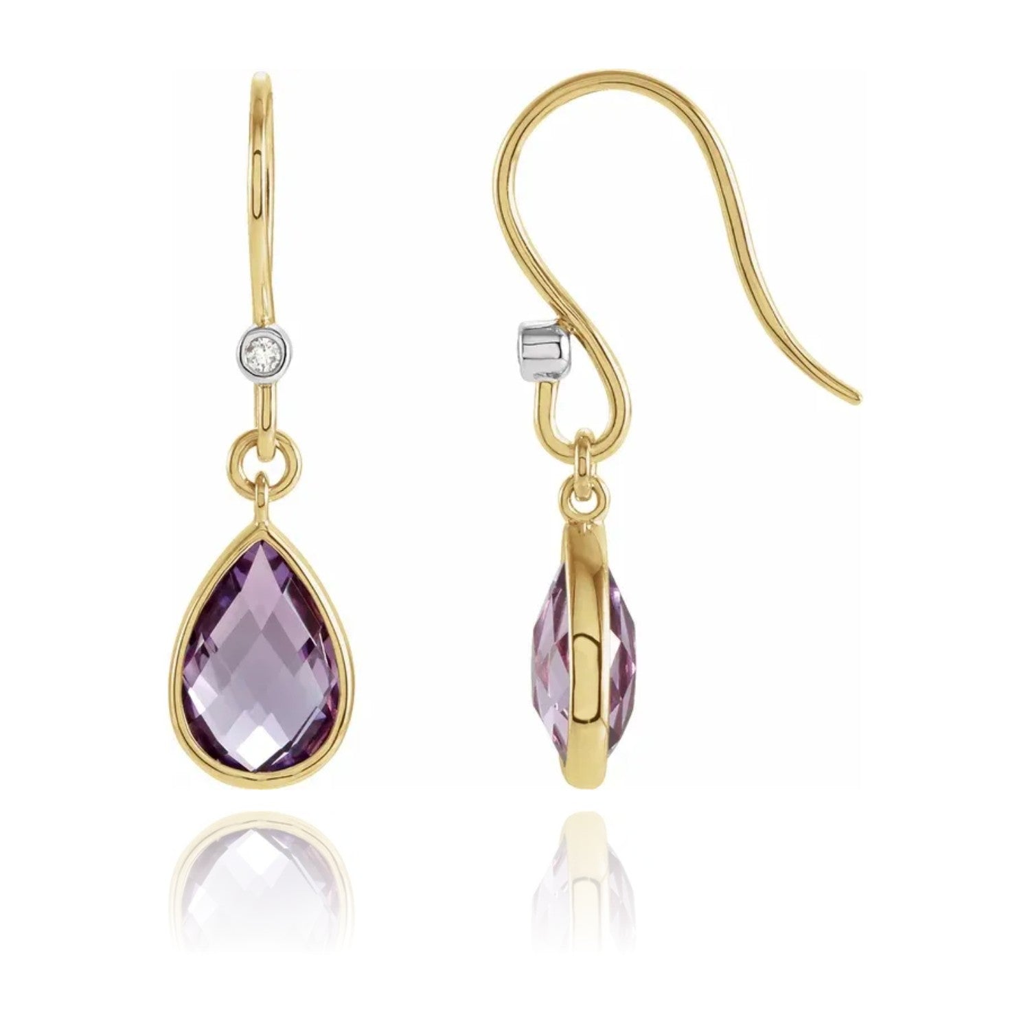 Gold Amethyst Diamond Accent Drop Earrings