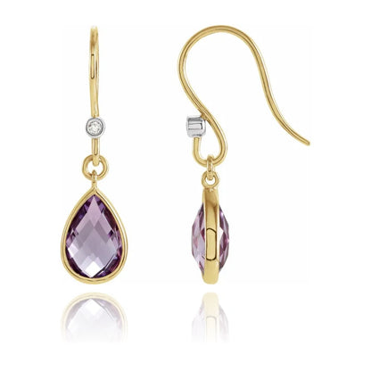 Gold Amethyst Diamond Accent Drop Earrings