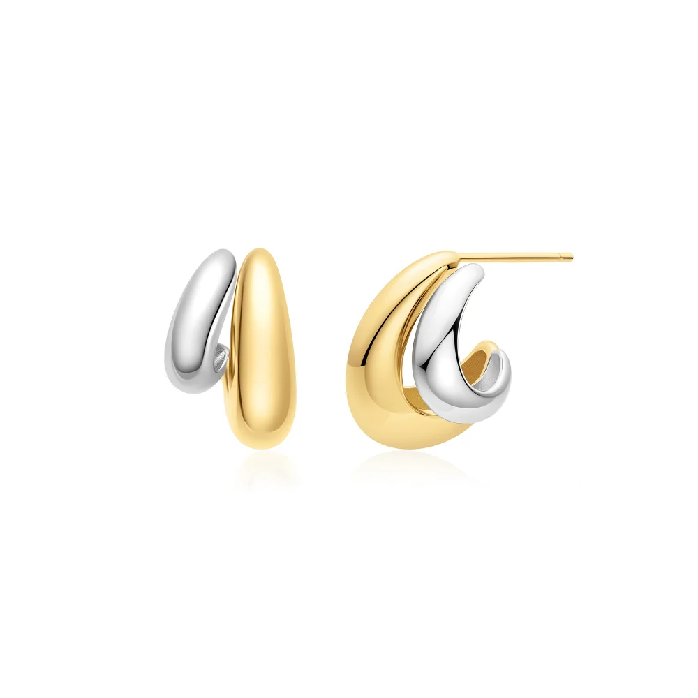 Two-Tone Dome Stud Hoop Earrings