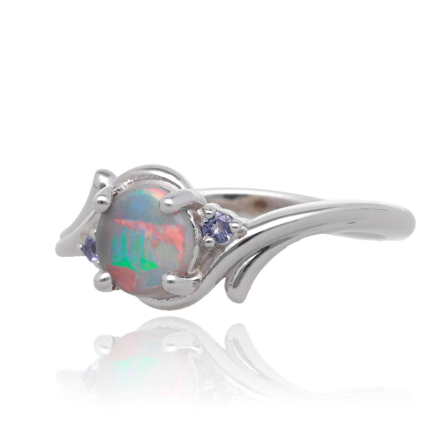 Rainbow Sky Opal and Tanzanite Ring
