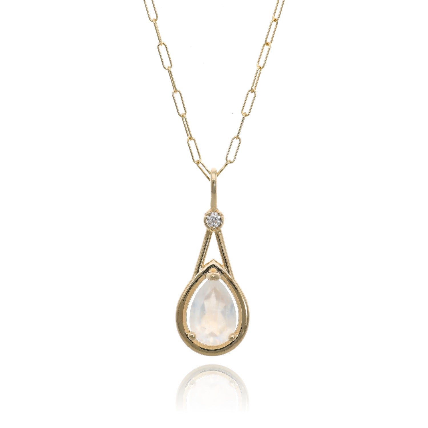 Raindrop Moonstone Pendant in Yellow Gold