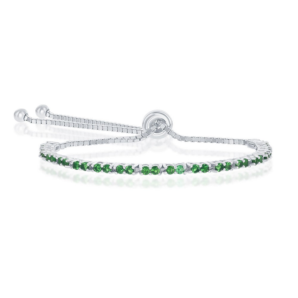 Glowing Green Silver Tennis Bolo Bracelet