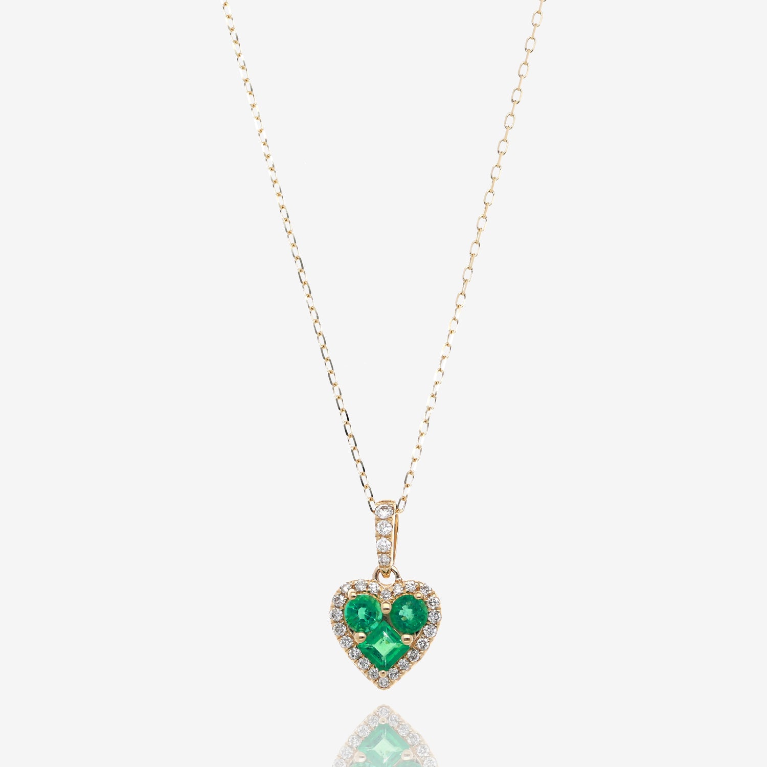 Emerald Heart and Diamond Halo Pendant in 14K Yellow Gold
