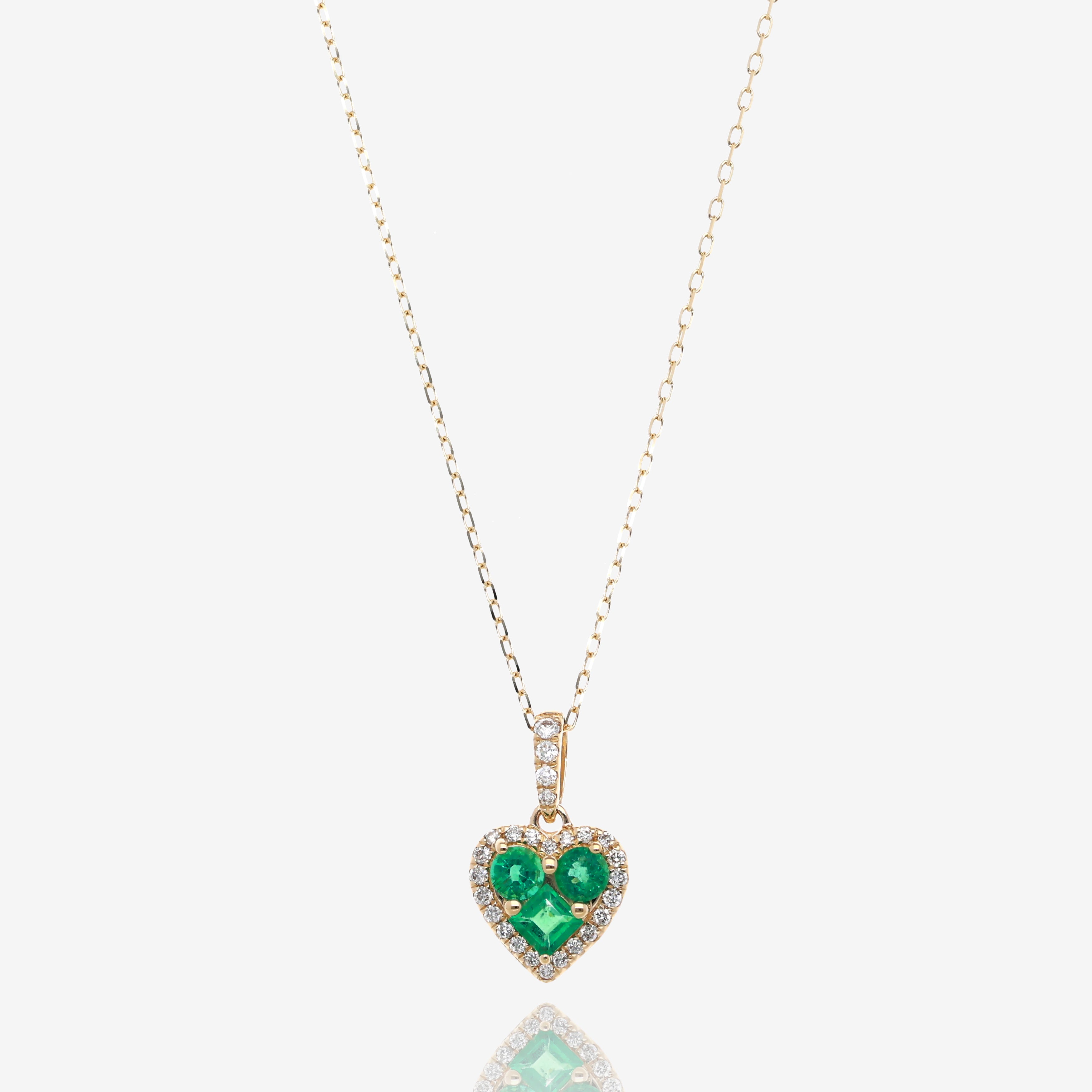 Emerald Heart and Diamond Halo Pendant in 14K Yellow Gold