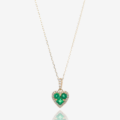 Emerald Heart and Diamond Halo Pendant in 14K Yellow Gold