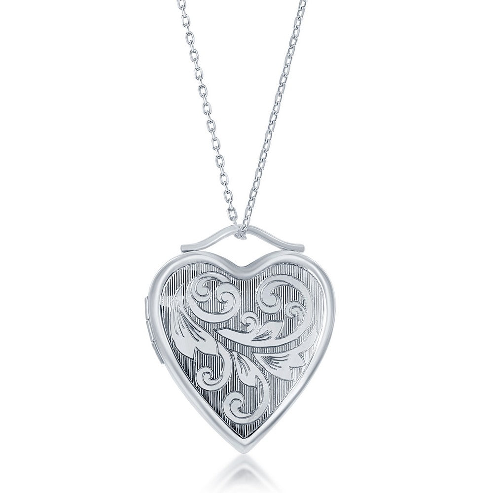 Sterling Silver Leaf Swirl Heart Locket With Chain