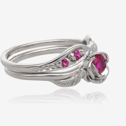 Prize Tea Rose Silver Wedding Set Lab Ruby