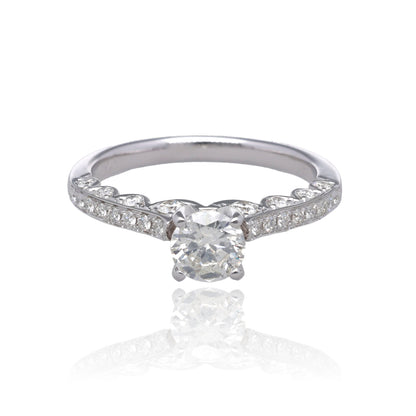 Timeless Grace 14K White Gold Natural Diamond Engagement Ring with Scalloped Gallery and Round Diamond