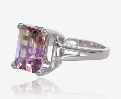 Ametrine Emerald Cut Cathedral Split Ring in Sterling Silver