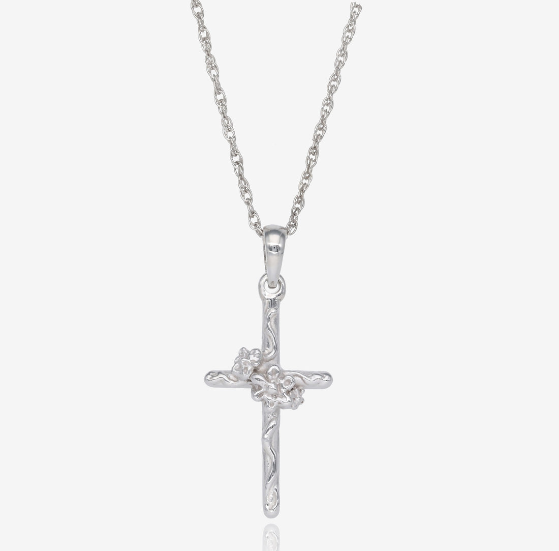 Silver Cross Necklace, Daisy Vine