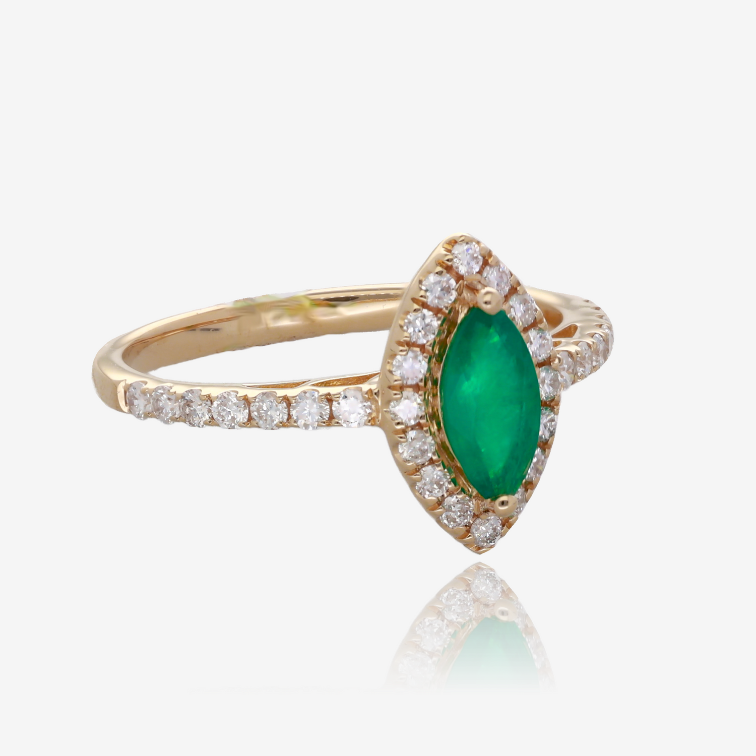 Marquise Emerald and Diamond Halo Ring in 14K Yellow Gold