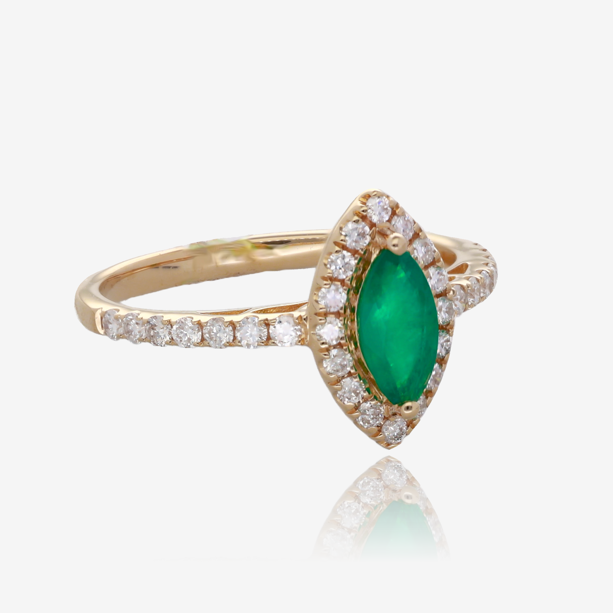 Marquise Emerald and Diamond Halo Ring in 14K Yellow Gold