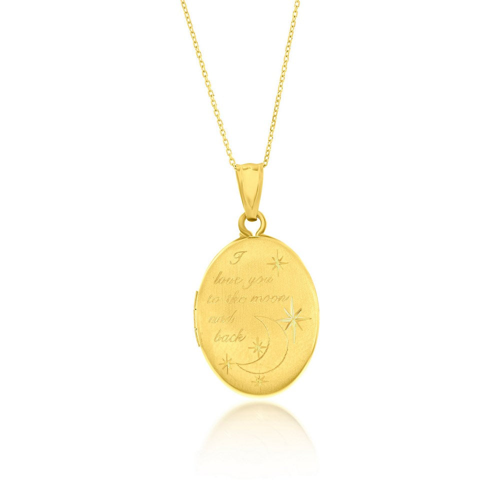 I Love You To The Moon and Back 16MM Oval Locket 14K Yellow Gold,