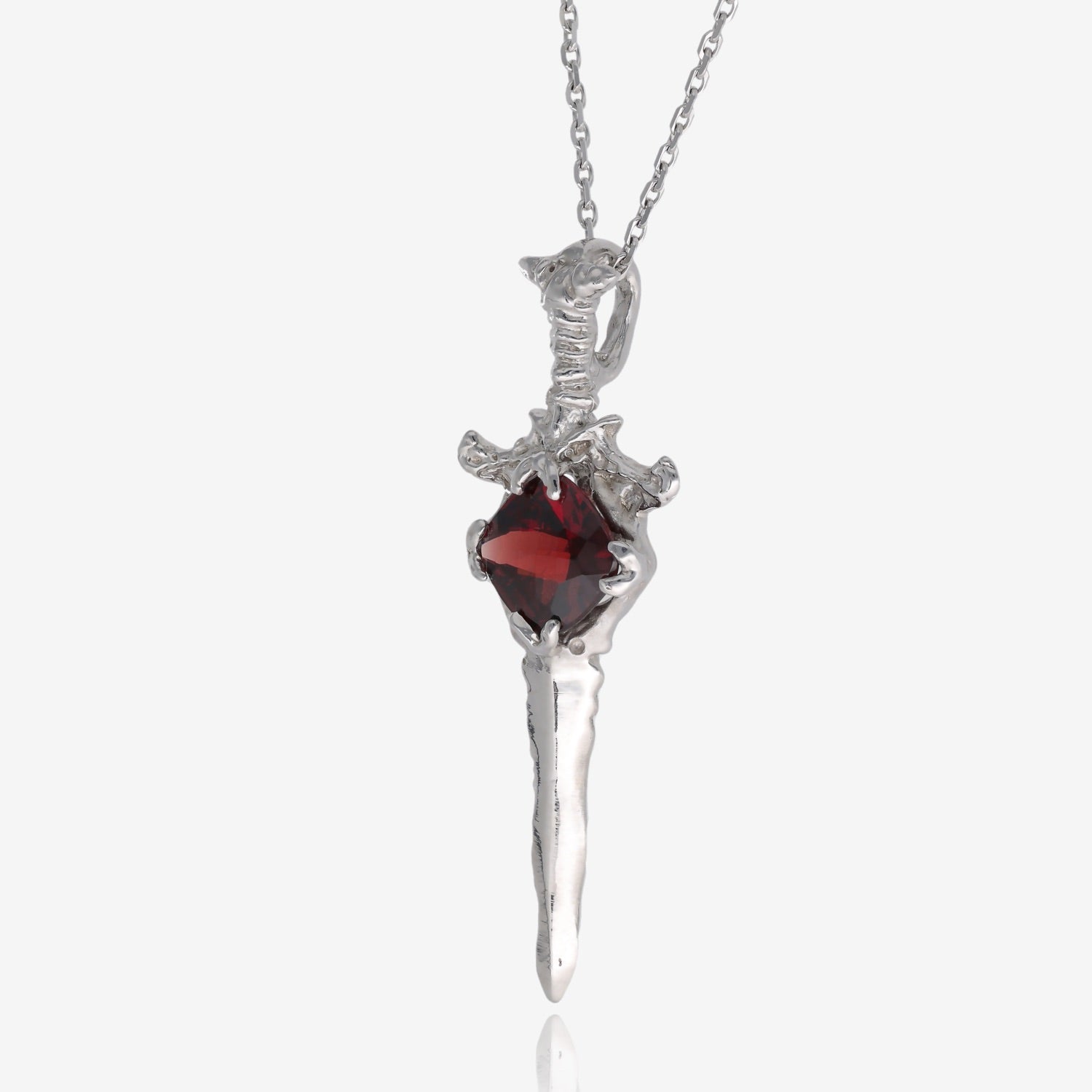 Sword Necklace in Silver and Garnet