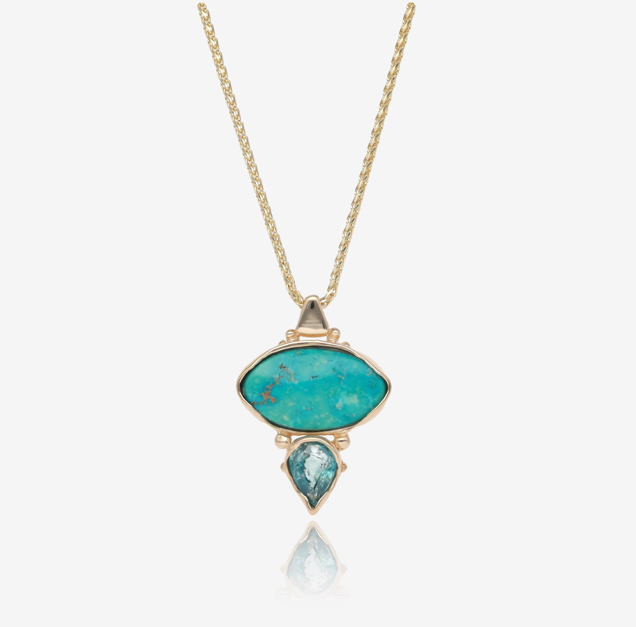 Turquoise and Zircon Reflections Pendant in Yellow Gold