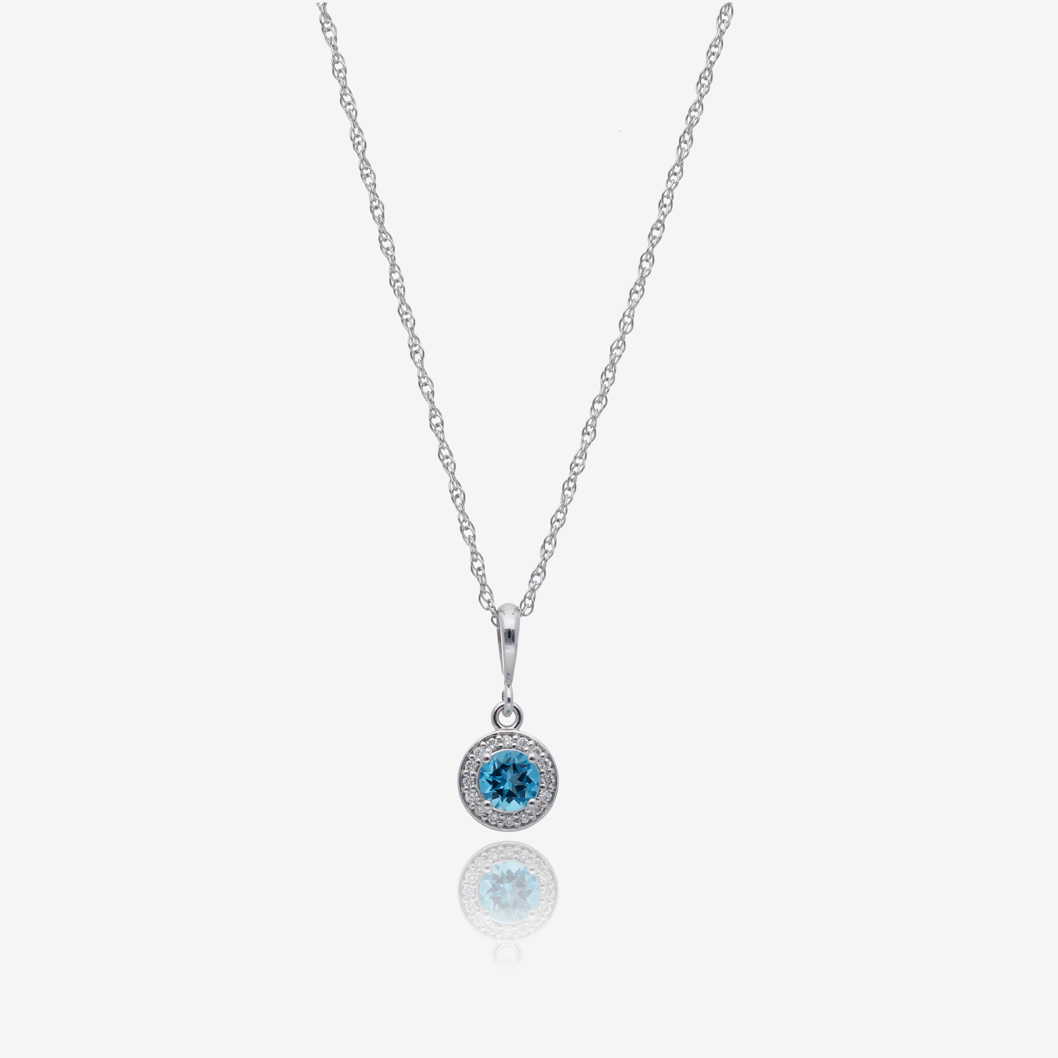 Sky Blue Topaz and Lab Grown Diamond Halo Pendant in 14K White Gold