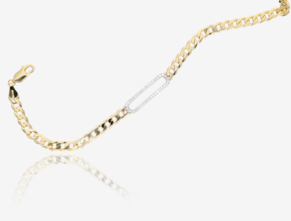Two Tone Diamond Paperclip Link Bracelet in 14K Yellow and White Gold