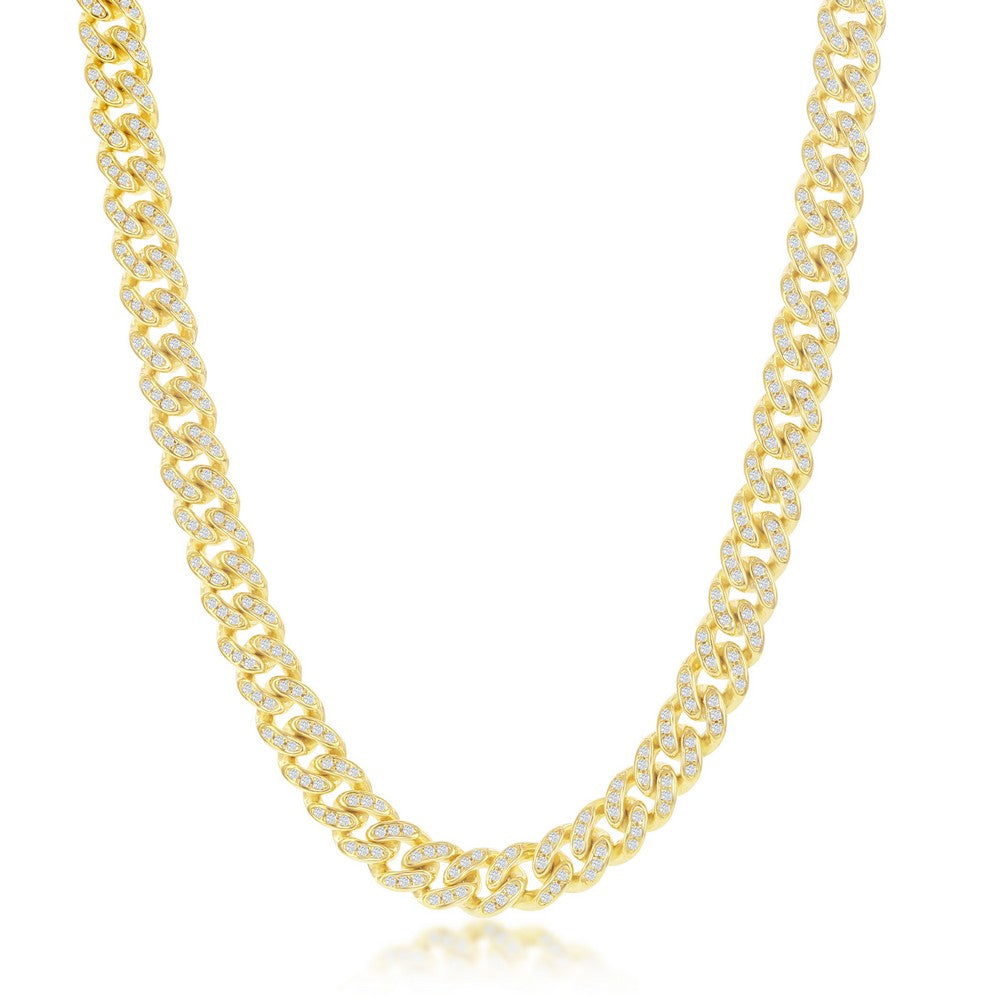 Iced Out Cuban Link Gold Plated Silver Chain