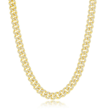 Iced Out Cuban Link Gold Plated Silver Chain