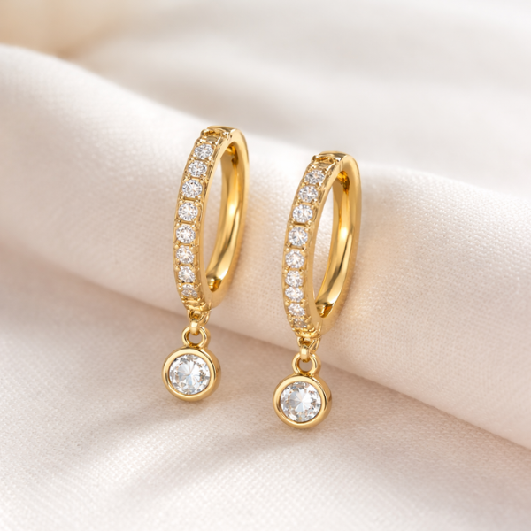 Drop of Diamond Bezel Dangle Hoops