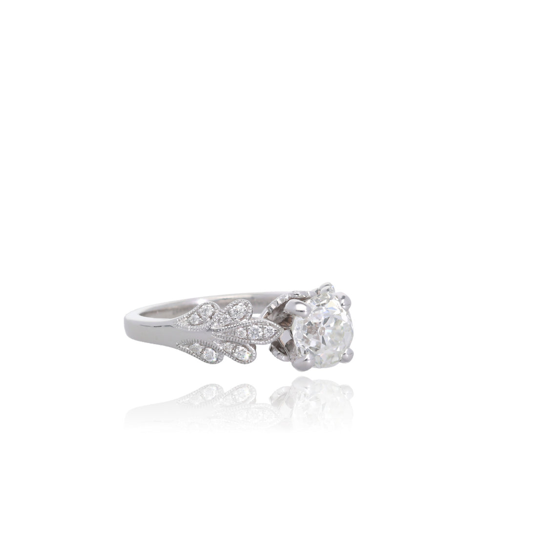 Whispering Leaves Noam Carver 14K White Gold Natural Diamond Engagement Ring with 1.53 Carat Round Diamond