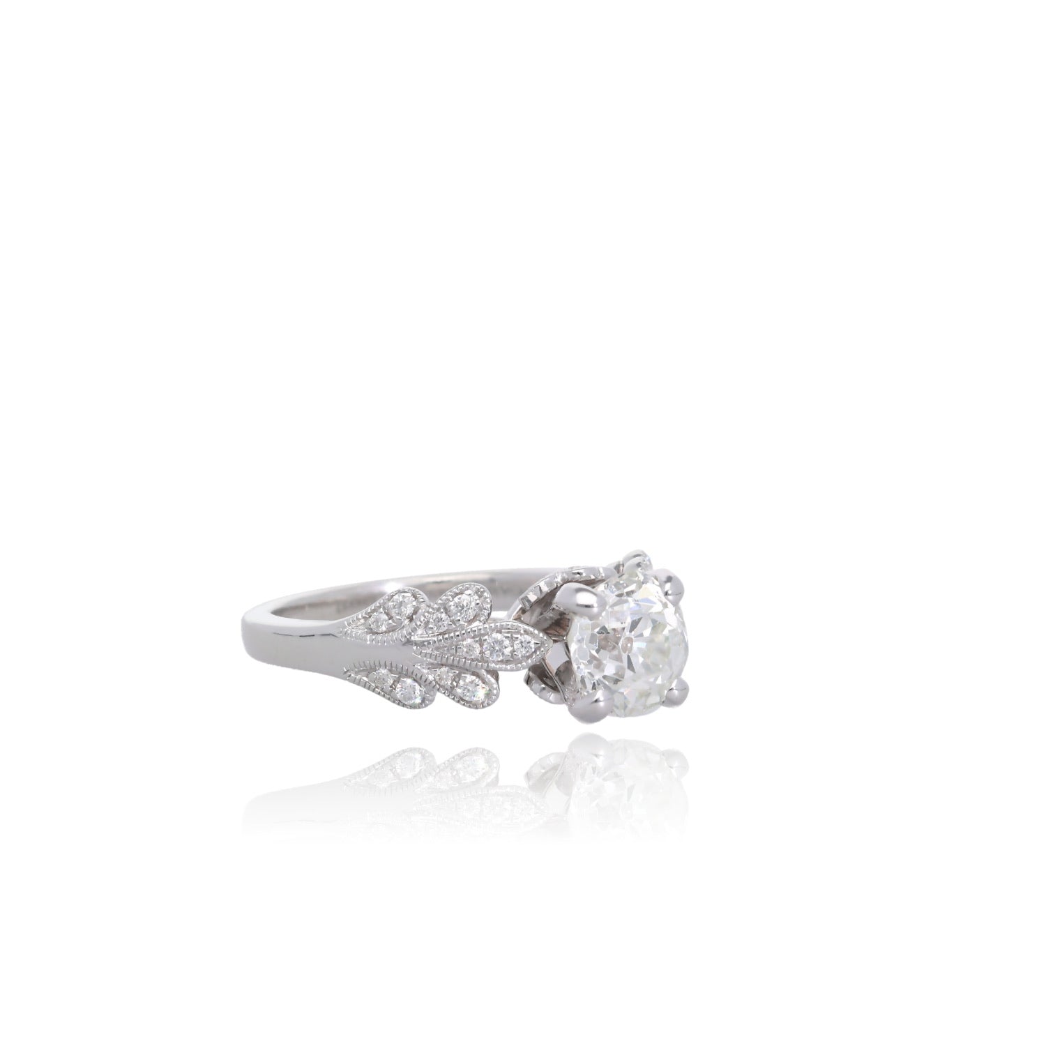 Whispering Leaves Noam Carver 14K White Gold Natural Diamond Engagement Ring with 1.53 Carat Round Diamond