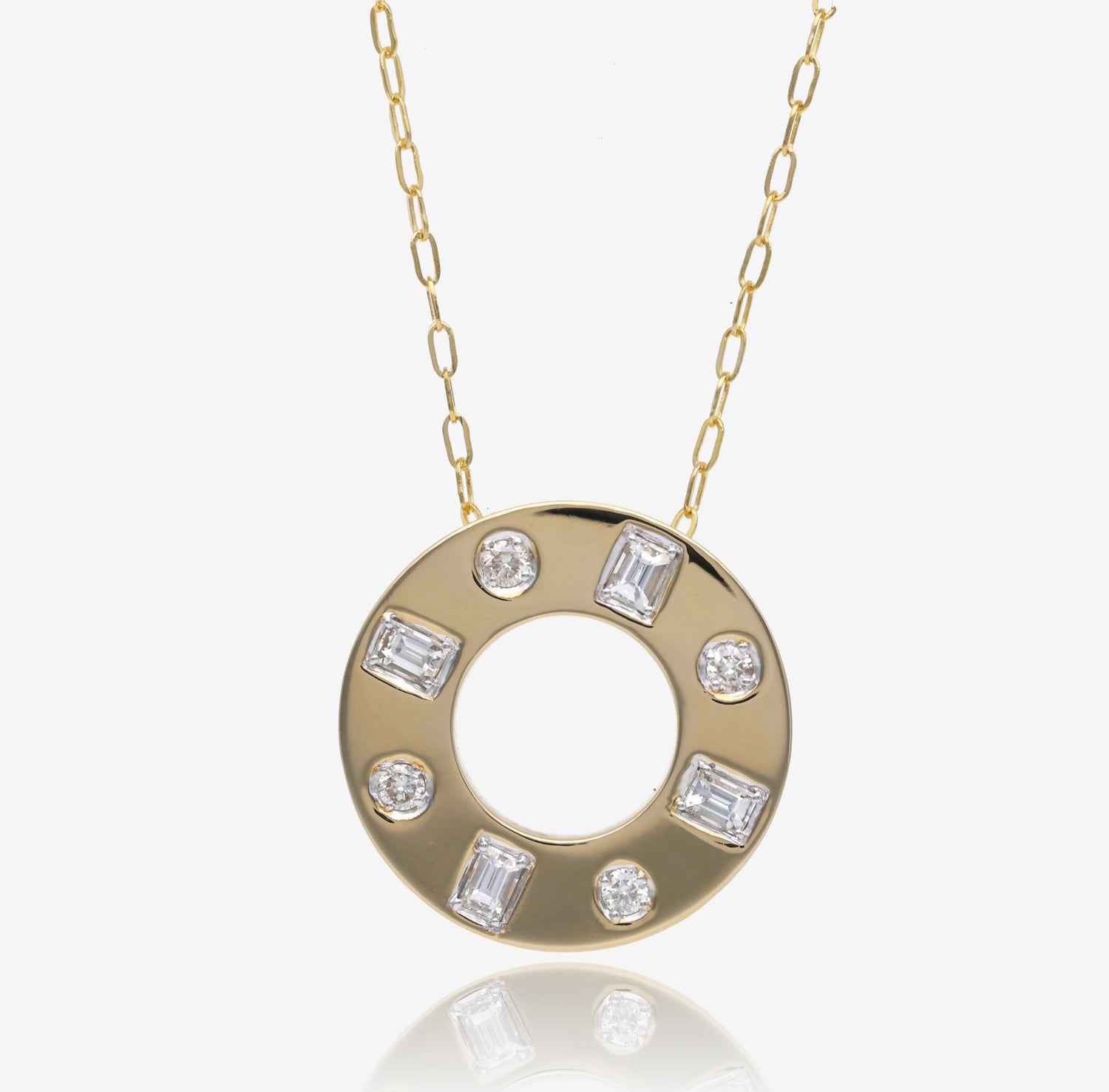 Diamonds in Orbit Pendant in 14K Yellow Gold