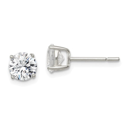 Classic 6mm Round 4 Prong Silver CZ Stud Earrings