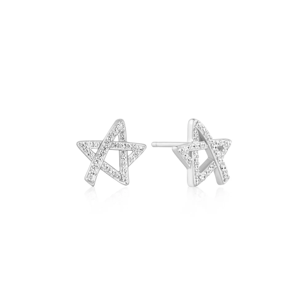 Silver Asymmetric Five-Point Star Stud Earrings
