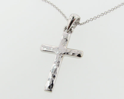 Hammered Cross Pendant, White Gold