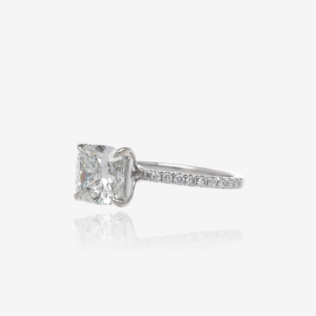 3ct Lab Grown Cushion Cut Diamond Solitaire with Pave Band 14K White Gold