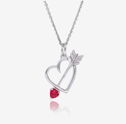 Silver Heart Gemstone Necklace, Bejeweled Heart &amp; Arrow