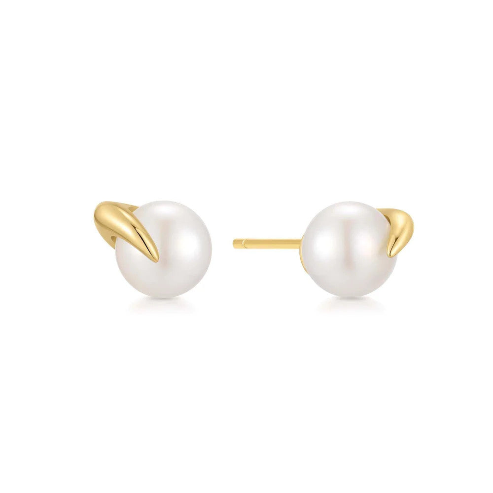 Yellow Pearl Claw Stud Earrings